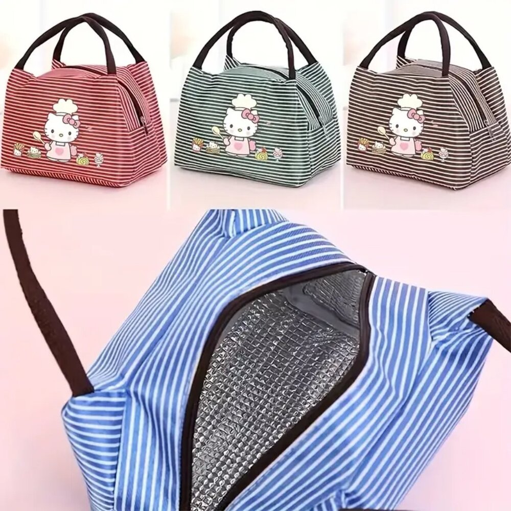 HELLO KITTY Blue & White Striped Insulated Lunch Tote (BRAND-NEW & SUPER CUTE!) - Picture 2 of 4
